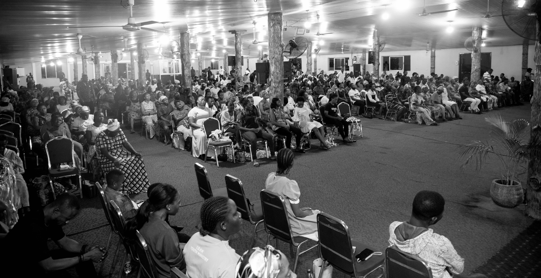 Church members in worship service